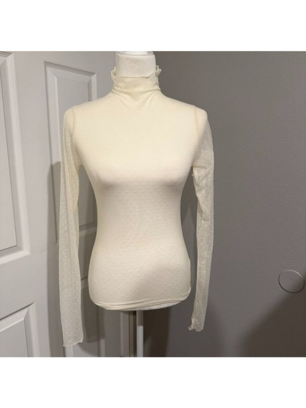 Free People Intimately White Sheer Mesh Polka Dot Layering Top Size Small NWOT